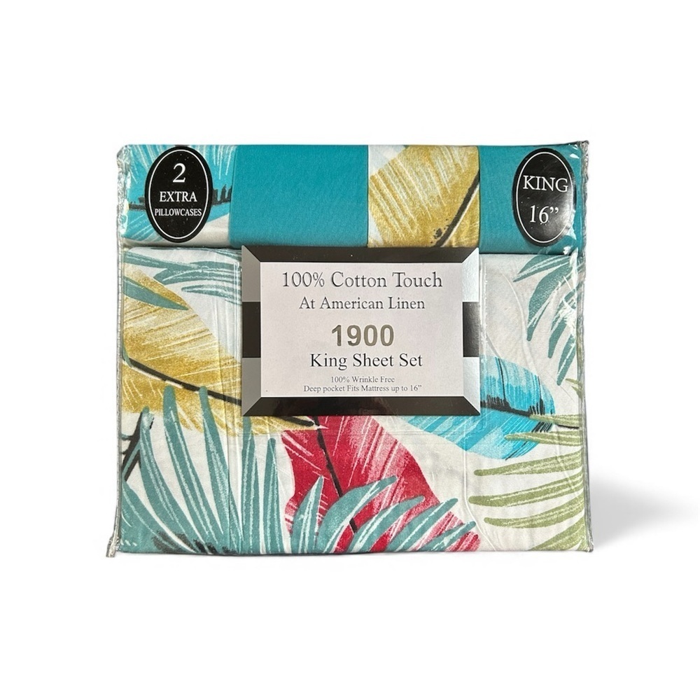 American Linen 1900 100% cotton tropical print King Sheet Set new